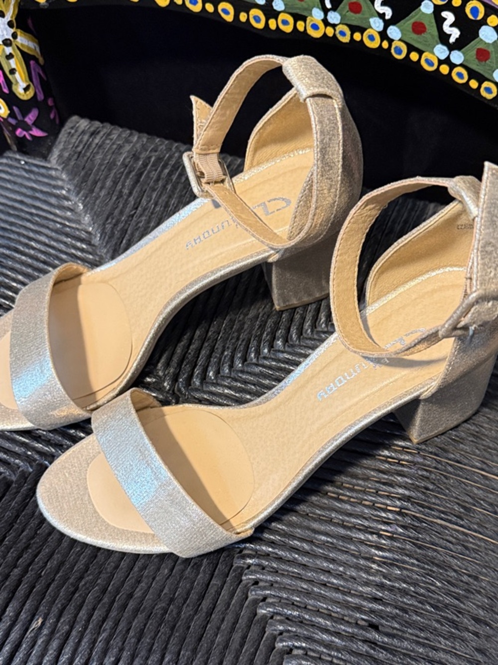 Metallic Block Heel Sandals - Silver
